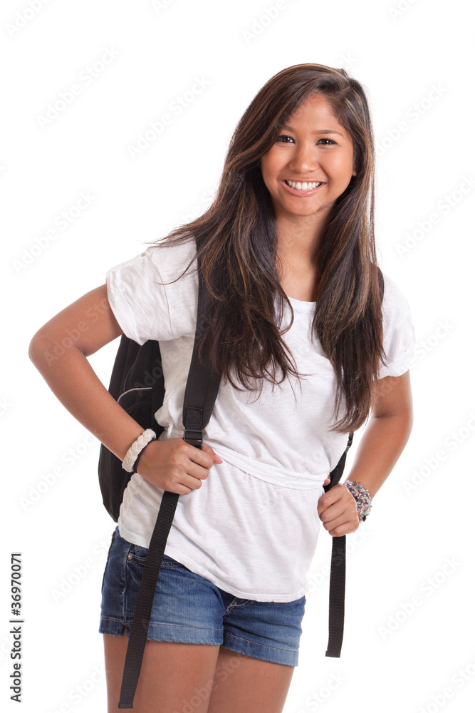 Young Asian college student with backpack