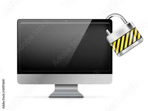 Padlock on a computer monitor - security concept