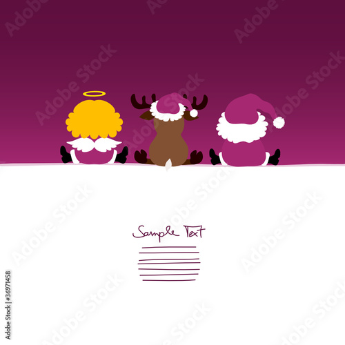 Card Santa, Angel & Reindeer Purple