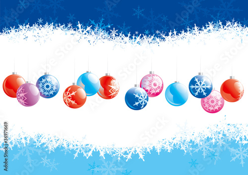 christmas baubles and snowflakes