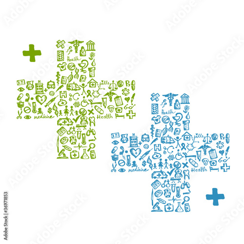 Cross shape with medical icons for your design