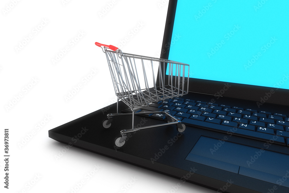 Modern computer with shopping cart