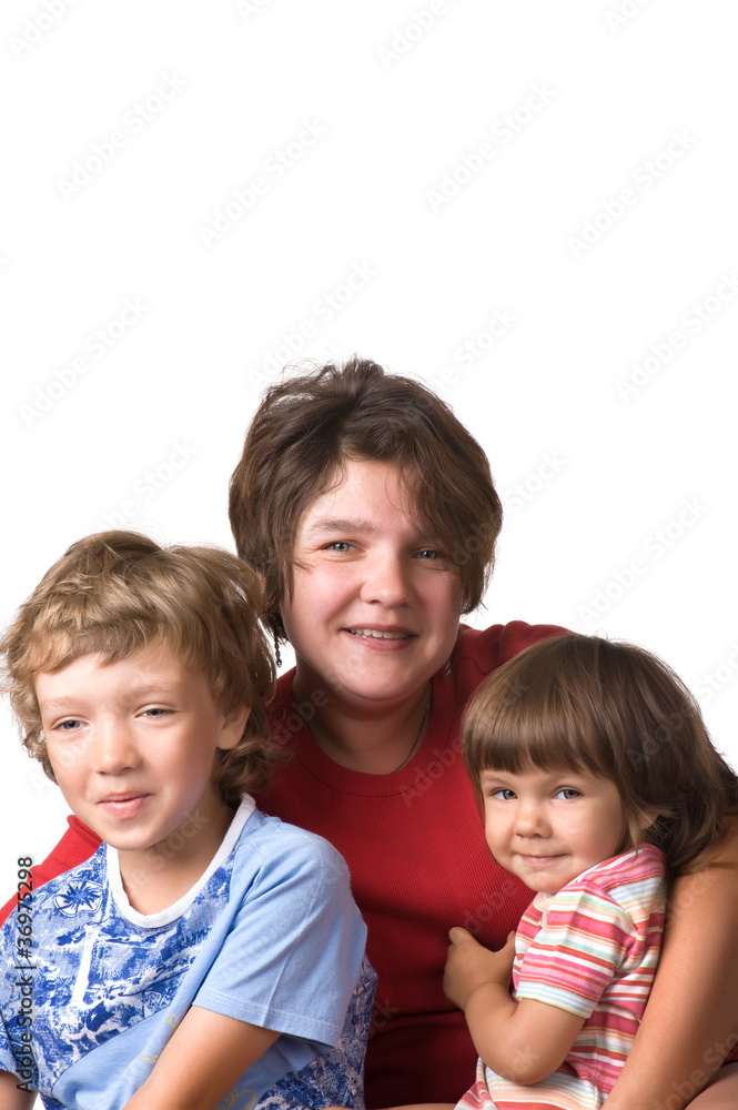portrait mothers with children on white