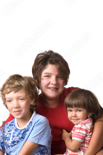 portrait mothers with children on white