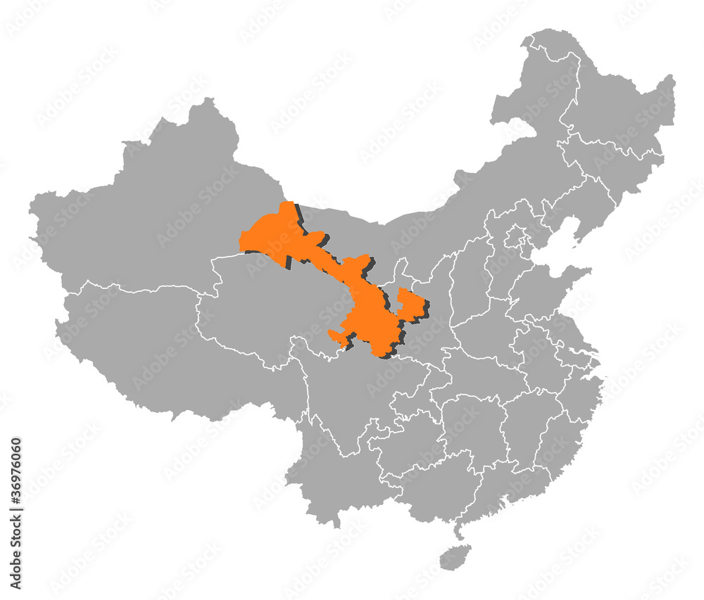 Map of China, Gansu highlighted
