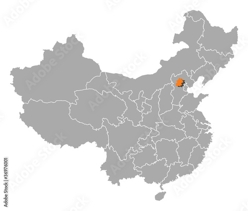 Map of China, Beijing highlighted