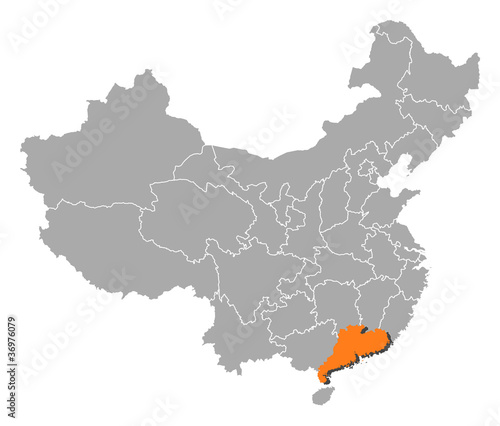 Map of China, Guangdong highlighted