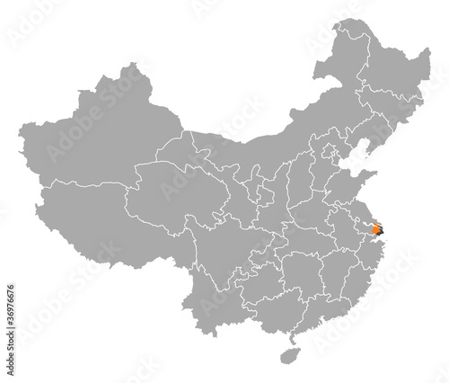 Map of China, Shanghai highlighted