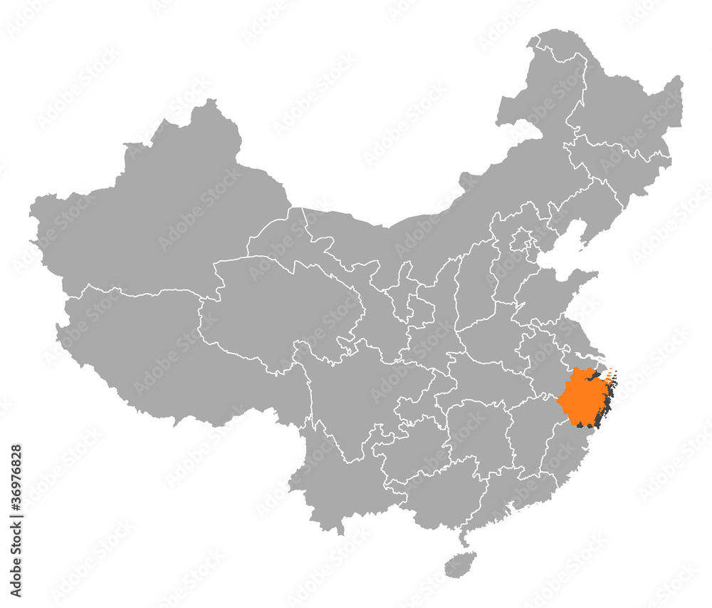 Map of China, Zhejiang highlighted Map of China, Zhejiang highlighted