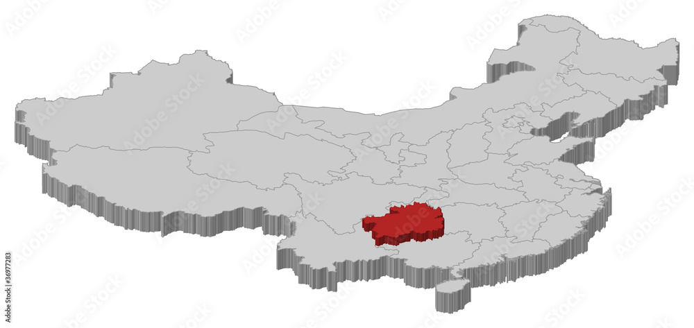 Map of China, Guizhou highlighted
