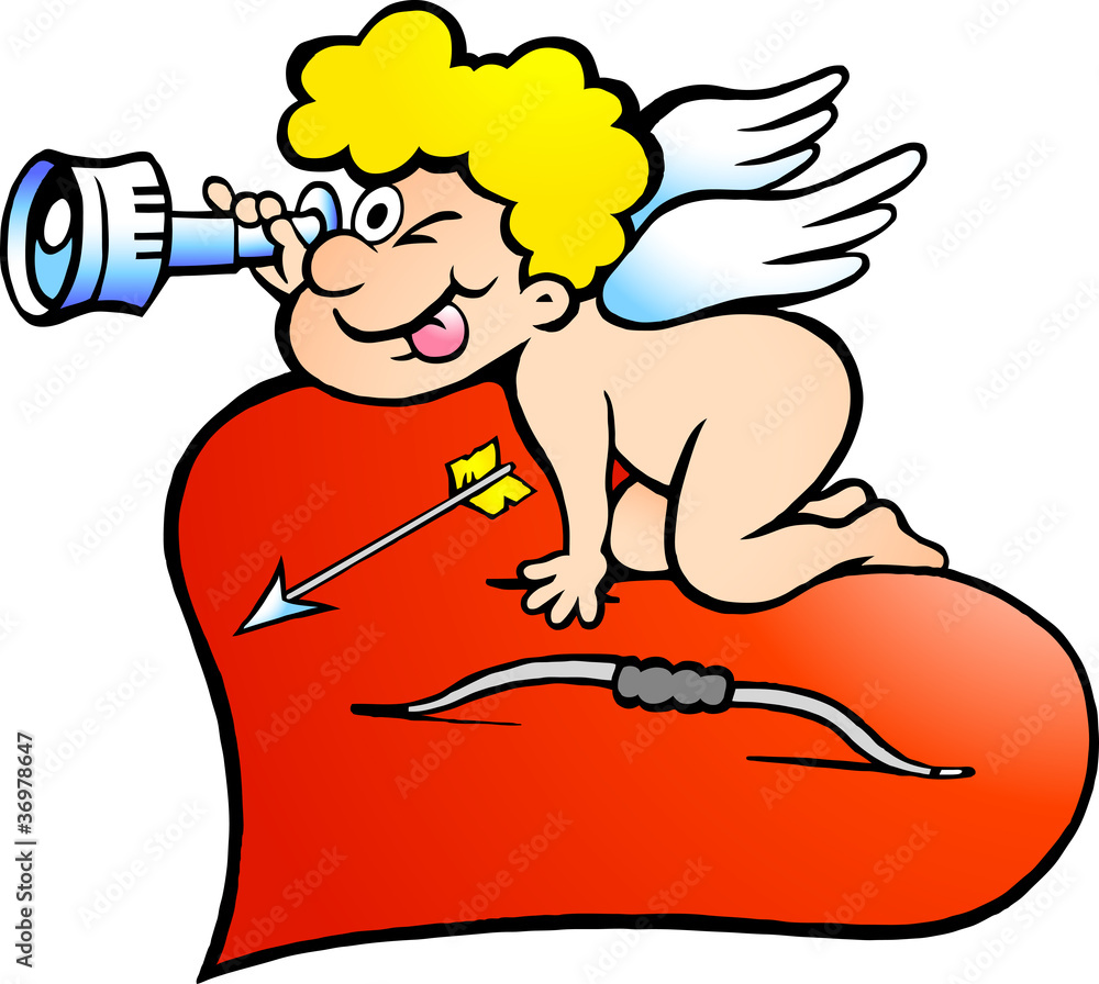 Hand-drawn Vector illustration of an Amor Angel Boy looking for Hand-drawn Vector illustration of an Amor Angel Boy looking for