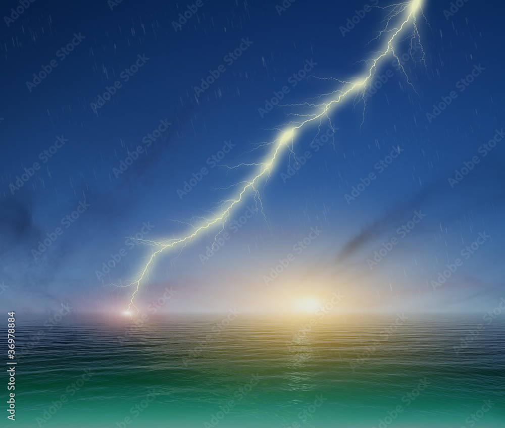 lightning on a dark blue sky background