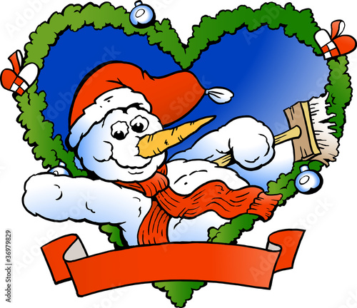 Hand-drawn Vector illustration of an Welcoming Snowman