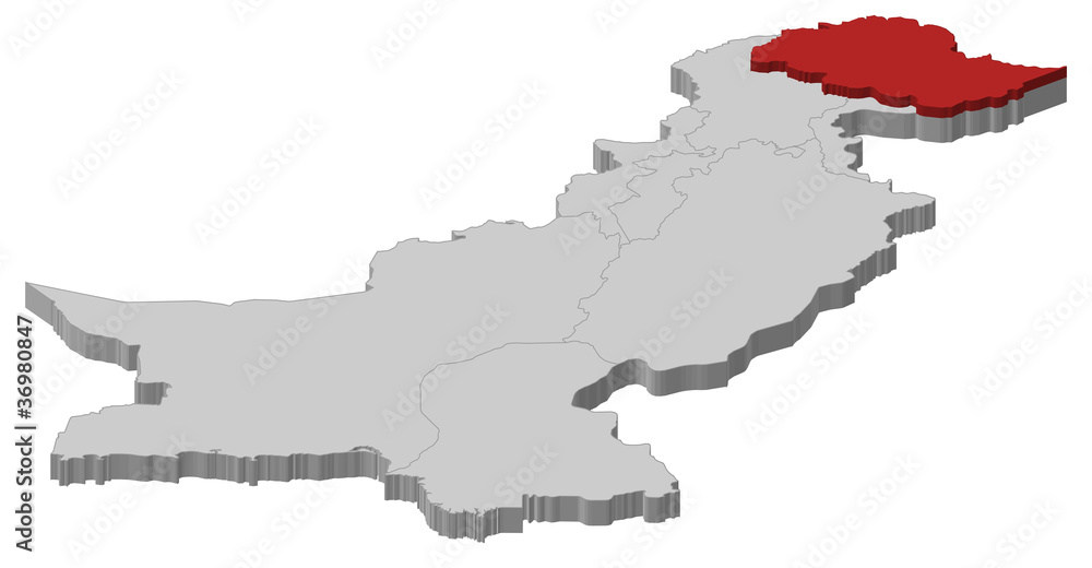 Fototapeta premium Map of Pakistan, Gilgit-Baltistan highlighted