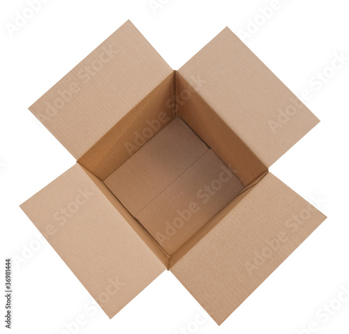 Open, empty cardboard box, isolated