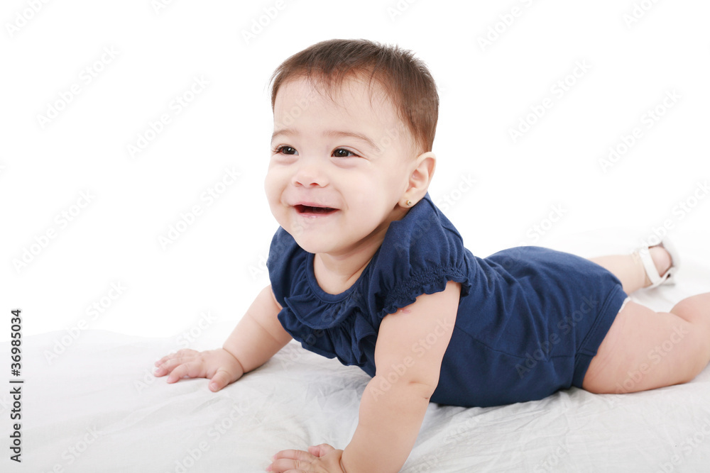 little child baby smiling closeup portrait on white background little child baby smiling closeup portrait on white background