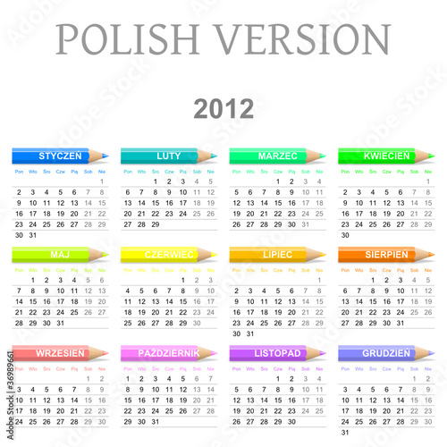 2012 Polish vectorial calendar with crayons