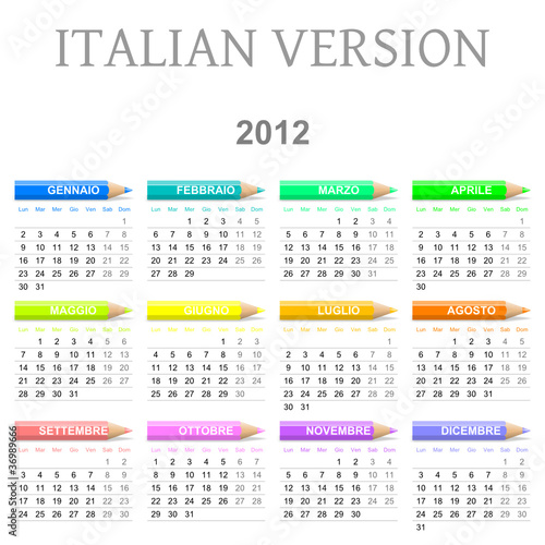 2012 Italian vectorial calendar with crayons