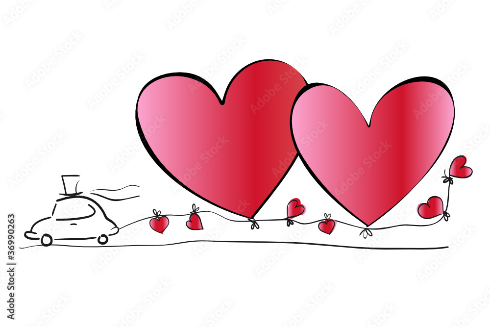 Hochzeitskarte mit zwei Herzen Adobe Stock