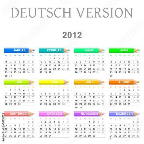 2012 Deutsch vectorial calendar with crayons