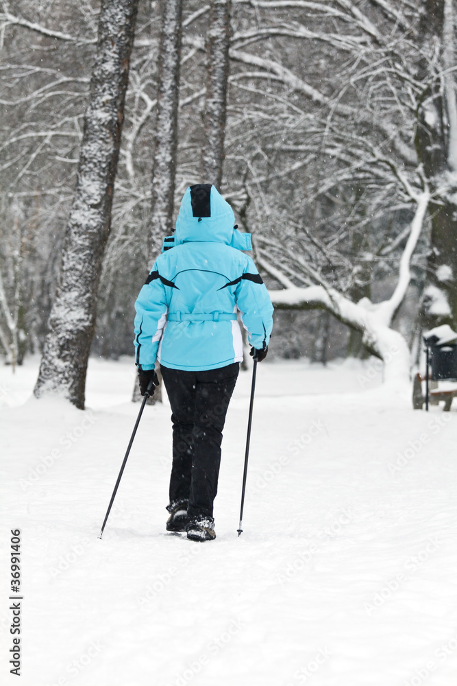 Nordic Walking on snow in winter