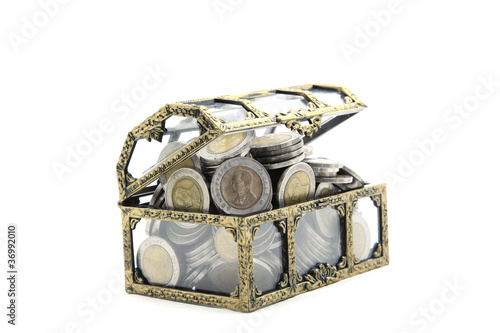 open chest with full wealth coins money inside