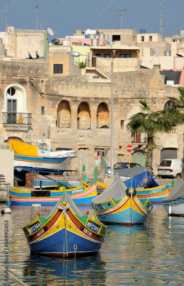 The maltese fishing village, colorful boats