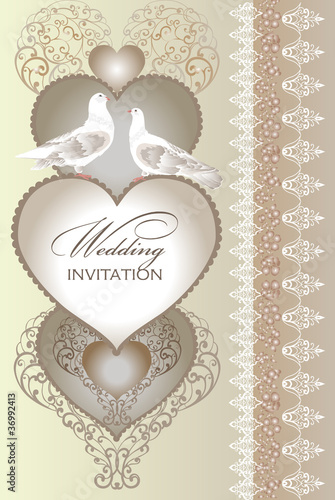 Cute wedding invitation card with  heart
