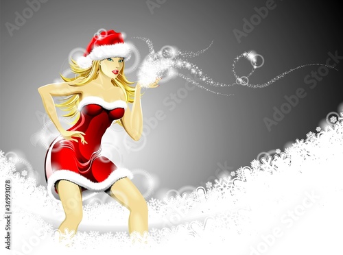 Christmas illustration with beautiful sexy santa girl.