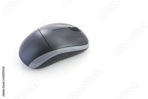 black wireless computer mouse on white background