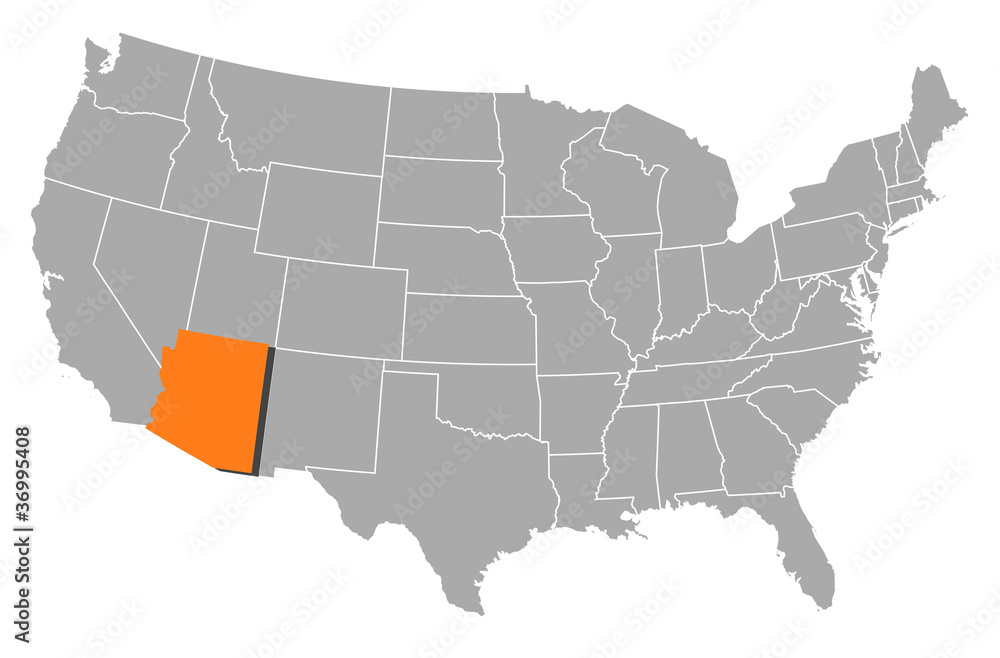 Fototapeta premium Map of the United States, Arizona highlighted
