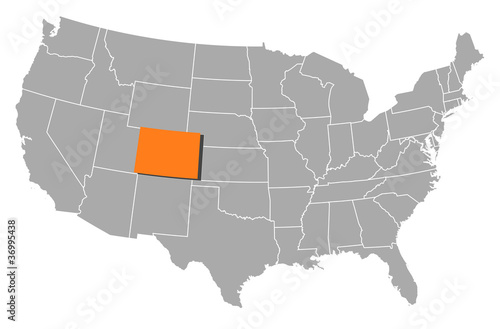 Map of the United States, Colorado highlighted