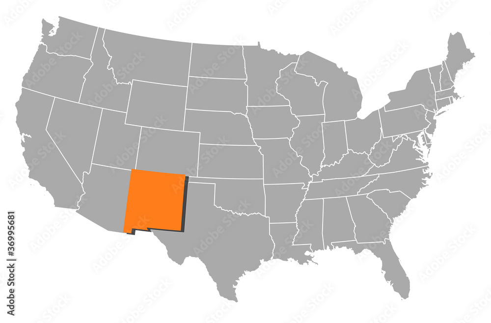 Naklejka Map of the United States, New Mexico highlighted