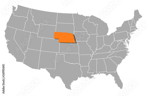 Map of the United States  Nebraska highlighted