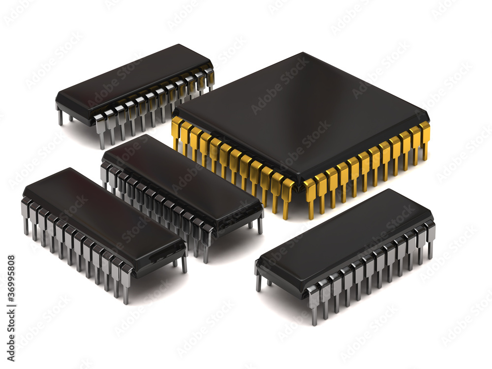 Computer chips on a white background Computer chips on a white background