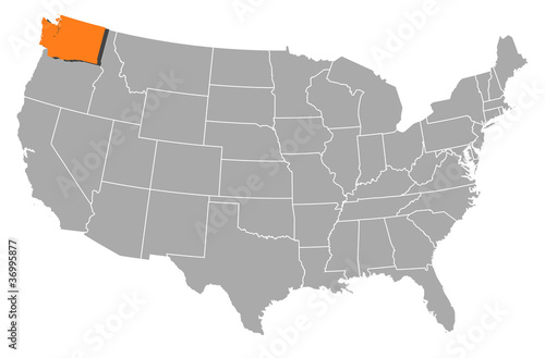 Map of the United States, Washington highlighted