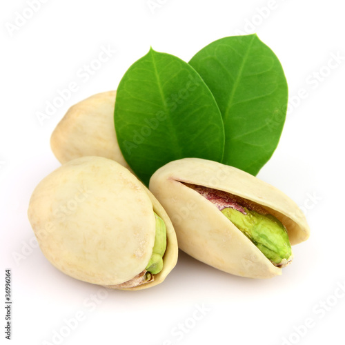 Dried pistachio with leaves