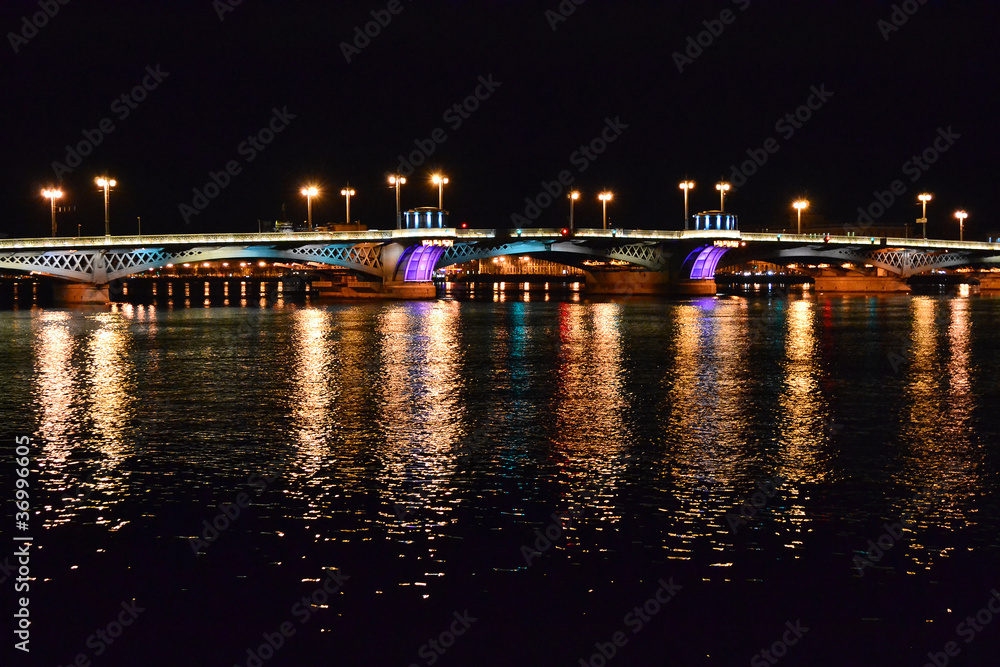 Night view of Blagoveshchensky Bridge in St Petersburg
