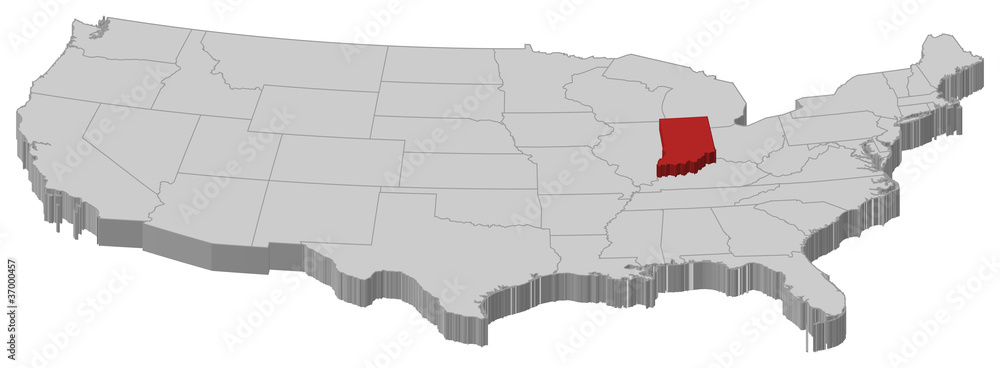 Map of the United States, Indiana highlighted Stock Vector | Adobe Stock