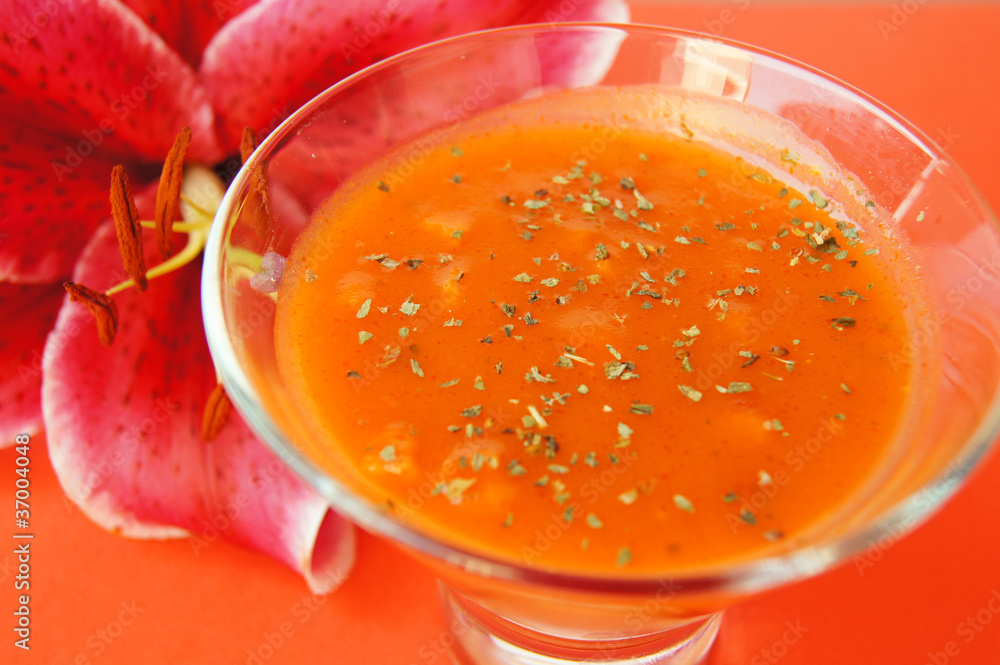 Closeup of bowls of delicious tomato soup Closeup of bowls of delicious tomato soup