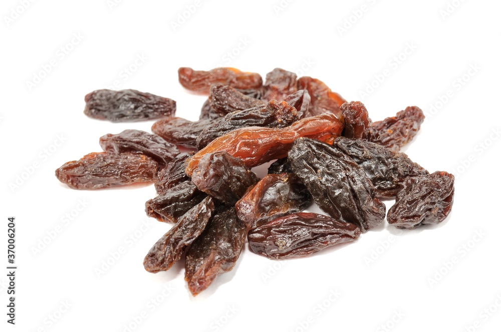 Brown Raisins Isolated on White Background