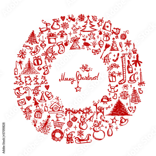 Christmas wreath, sketch drawing for your design