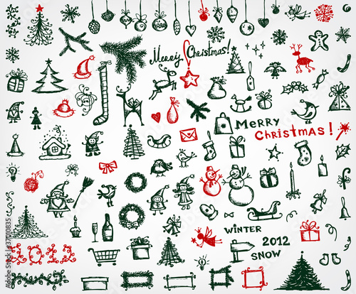 Christmas icons, sketch drawing for your design