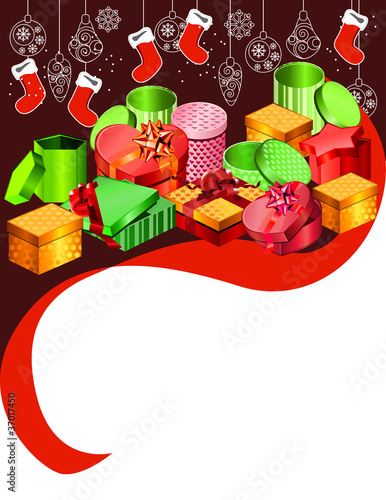 Christmas greeting card with hanging Santa socks