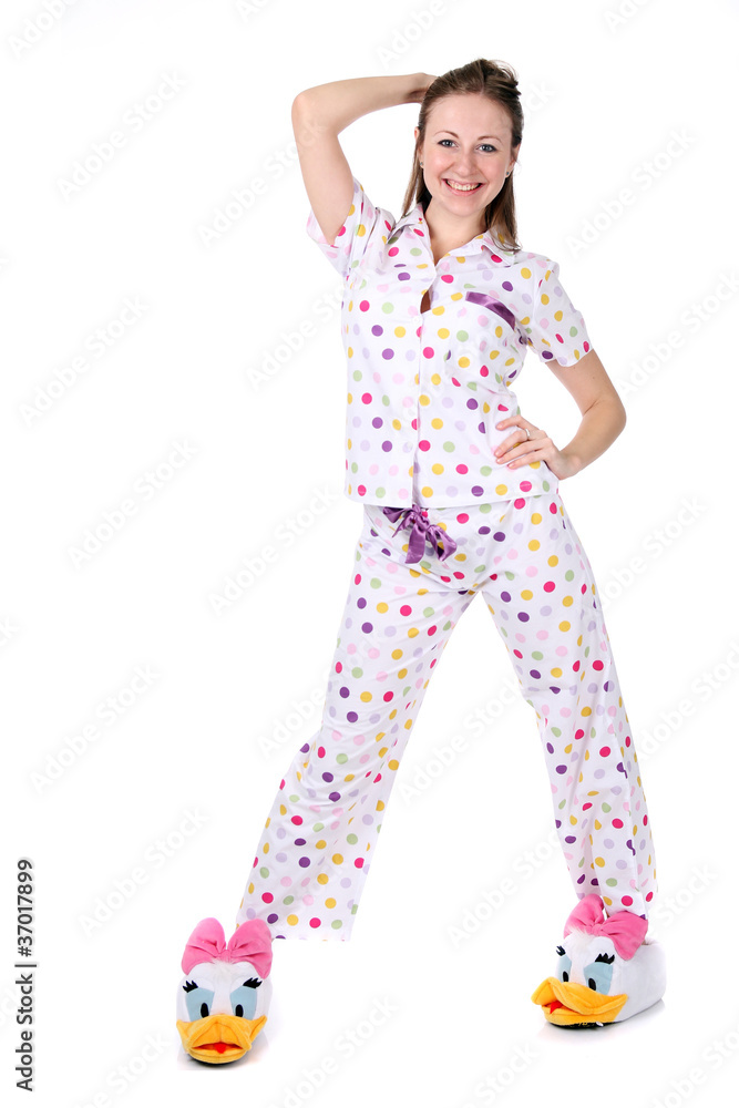 young woman in pajamas