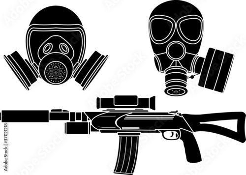 sniper rifle and gas masks. stencil