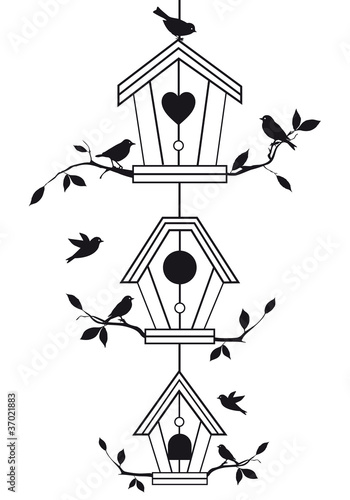 birdhouses with tree branches, vector