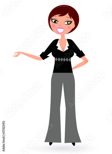 Business Woman presenting something isolated on white.