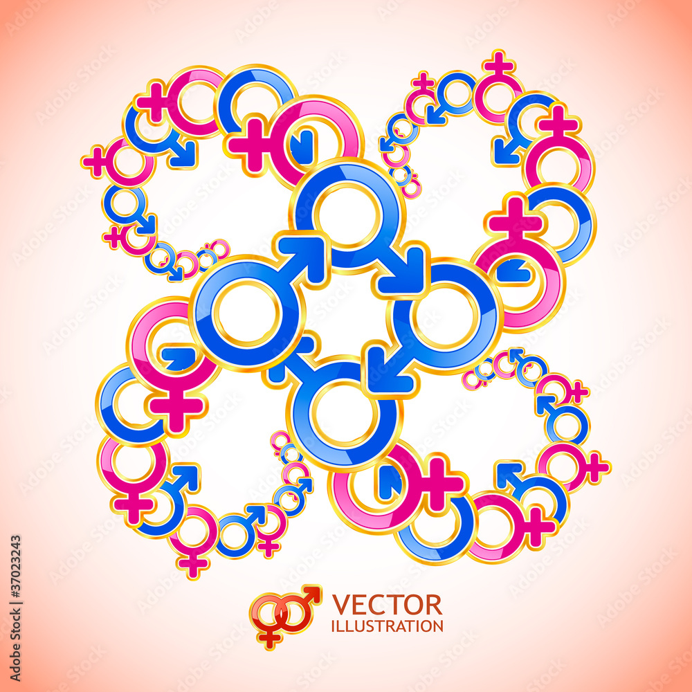 Male and female symbols. Vector abstract background.