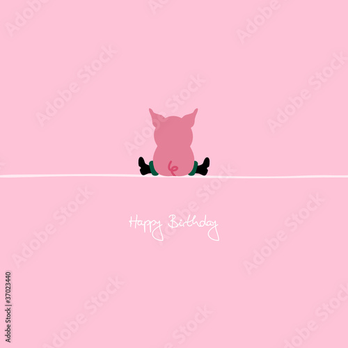 Sitting Pig "Happy Birthday" Pink